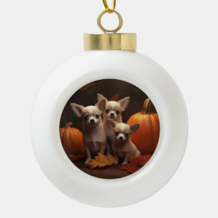 Chihuahua Puppy Herfst Delight Pompoen Keramische Bal Ornament
