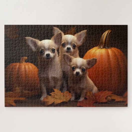 Chihuahua Puppy Herfst Delight Pompoen Legpuzzel (Horizontaal)