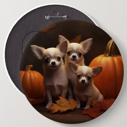 Chihuahua Puppy Herfst Delight Pompoen Ronde Button 6,0 Cm (Voorkant /achterkant)