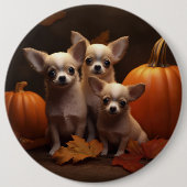Chihuahua Puppy Herfst Delight Pompoen Ronde Button 6,0 Cm (Voorkant)