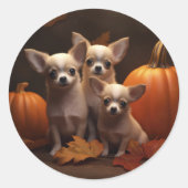 Chihuahua Puppy Herfst Delight Pompoen Ronde Sticker (Voorkant)