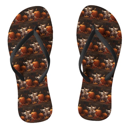 Chihuahua Puppy Herfst Delight Pompoen Teenslippers (Voetbed)