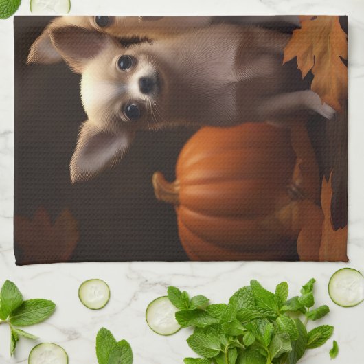 Chihuahua Puppy Herfst Delight Pompoen Theedoek (Gevouwen)