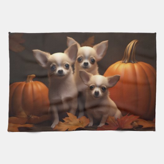 Chihuahua Puppy Herfst Delight Pompoen Theedoek (Horizontaal)