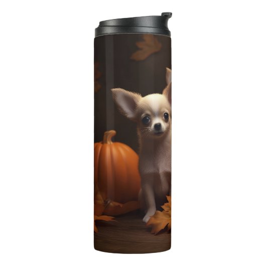 Chihuahua Puppy Herfst Delight Pompoen Thermosbeker (Gedraaid links)