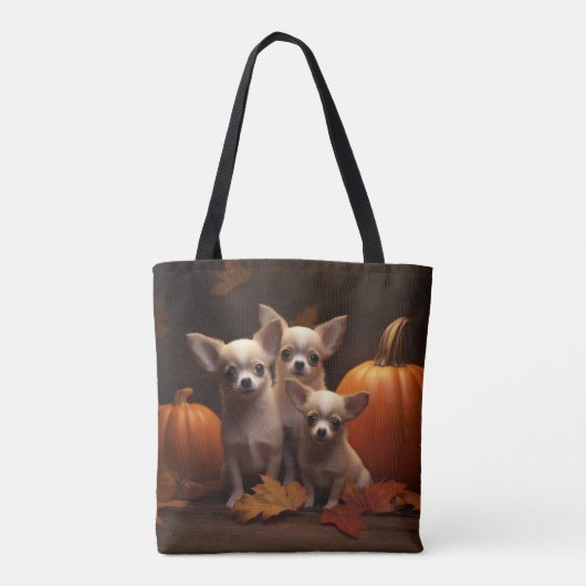 Chihuahua Puppy Herfst Delight Pompoen Tote Bag (Achterkant)