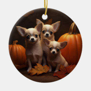 Chihuahua Puppy Herfst Plezier Pompoen  Keramisch Ornament