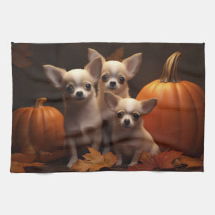 Chihuahua Puppy Herfst Plezier Pompoen Theedoek