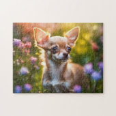 Chihuahua Puppy in Bloemenveld Legpuzzel (Horizontaal)