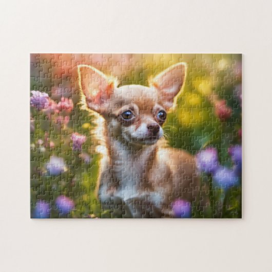 Chihuahua Puppy in Bloemenveld Legpuzzel (Horizontaal)