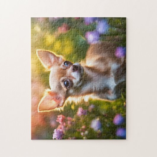 Chihuahua Puppy in Bloemenveld Legpuzzel (Verticaal)