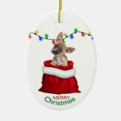 Chihuahua Puppy in Gift Bag met Kerstmis Keramisch Ornament (Voorkant)