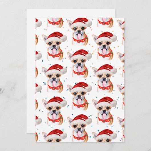 Chihuahua Puppy In Santa Hoed Kerstmis Patroon Feestdagenkaart (Voorkant / Achterkant)