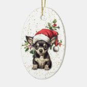 Chihuahua Puppy Kerstmis Holly Keramisch Ornament (Links)