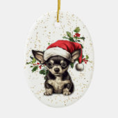 Chihuahua Puppy Kerstmis Holly Keramisch Ornament (Voorkant)