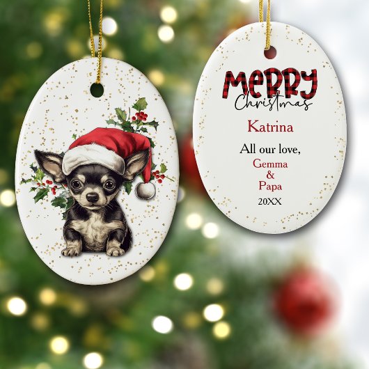 Chihuahua Puppy Kerstmis Holly Keramisch Ornament
