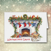 Chihuahua Puppy Kerstmis Open haard Wacht op de Ke
