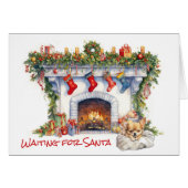 Chihuahua Puppy Kerstmis Open haard Wacht op de Ke (Voorkant Horizontaal)