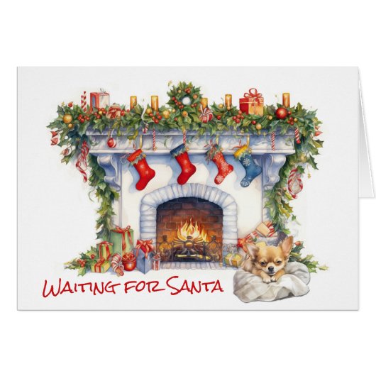 Chihuahua Puppy Kerstmis Open haard Wacht op de Ke (Voorkant Horizontaal)
