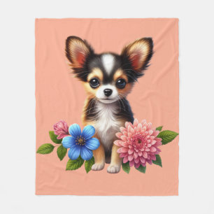 Chihuahua puppy met decoratieve bloemen fleece deken