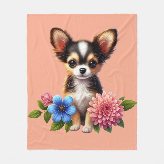 Chihuahua puppy met decoratieve bloemen fleece deken (Voorkant)