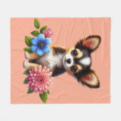 Chihuahua puppy met decoratieve bloemen fleece deken (Voorkant (Horizontaal))