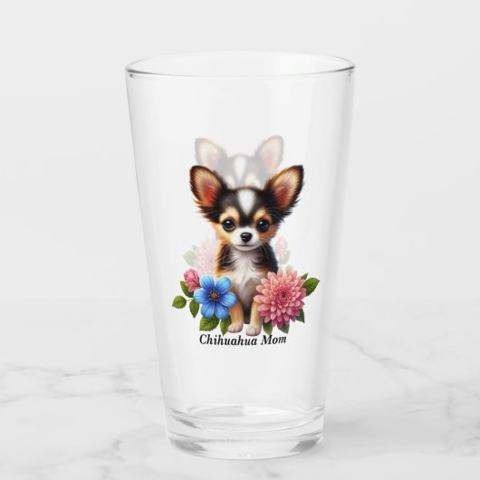 Chihuahua puppy met decoratieve bloemen glas (Achterkant)