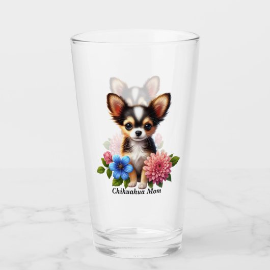 Chihuahua puppy met decoratieve bloemen glas (Voorkant)