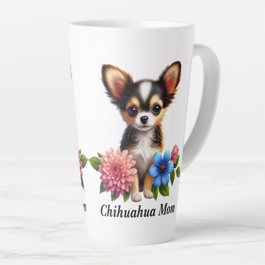 Chihuahua puppy met decoratieve bloemen latte mok (Rechterhoek)