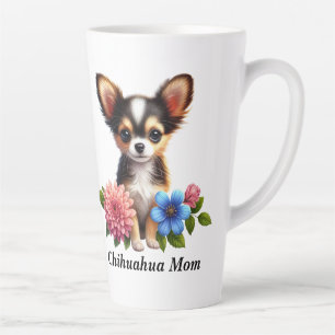 Chihuahua puppy met decoratieve bloemen latte mok