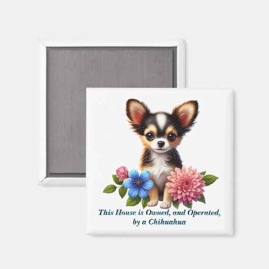 Chihuahua puppy met decoratieve bloemen magneet (Voorkant / Achterkant)