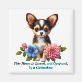 Chihuahua puppy met decoratieve bloemen magneet (Voorkant)