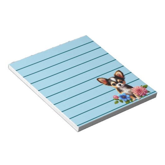 Chihuahua puppy met decoratieve bloemen notitieblok (Schuin)