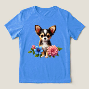 Chihuahua puppy met decoratieve bloemen Tri-Blend shirt