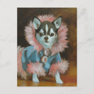 Chihuahua puppy met roze en blauwe jas briefkaart