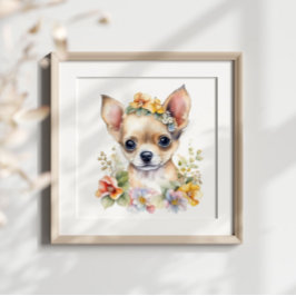 Chihuahua Puppy pet Waterverf Flower Poster