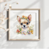 Chihuahua Puppy Pet Waterverf Flower Poster