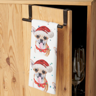 Chihuahua-ras watercolor hondenpatroon Kerstmis Theedoek