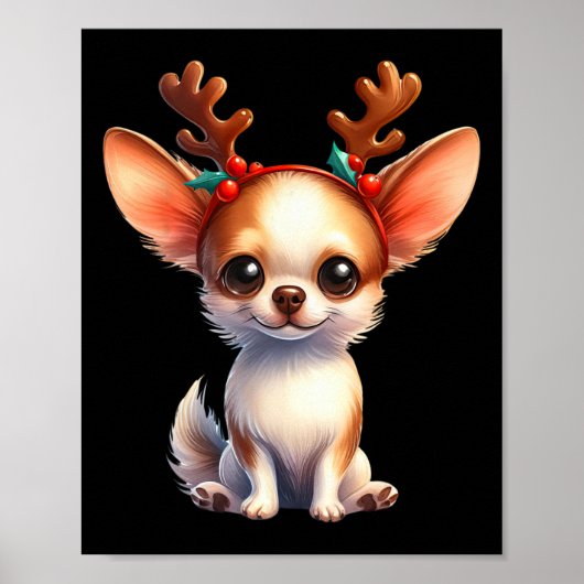 Chihuahua Rendier Santa Hat Kerstverlichting Kerst Poster (Voorkant)