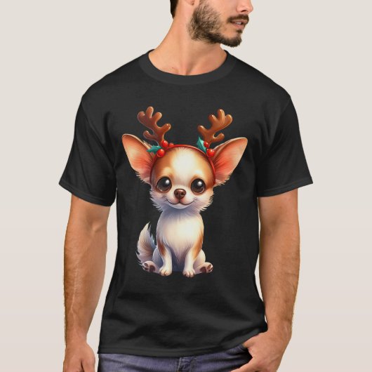 Chihuahua Rendier Santa Hat Kerstverlichting Kerst T-shirt (Voorkant)