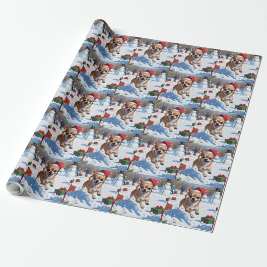 Chihuahua rent in de sneeuw met kerst Pet Cadeaupapier (Uitgerold)