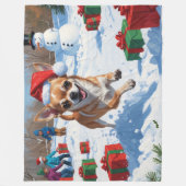Chihuahua rent in de sneeuw met kerst Pet Fleece Deken (Voorkant)