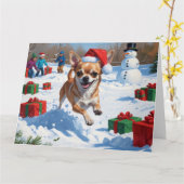 Chihuahua rent in de sneeuw met kerst Pet Kaart (Gele Bloem)