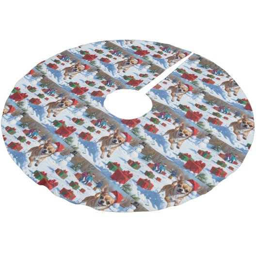 Chihuahua rent in de sneeuw met kerst Pet Kerstboom Rok (Gekanteld)