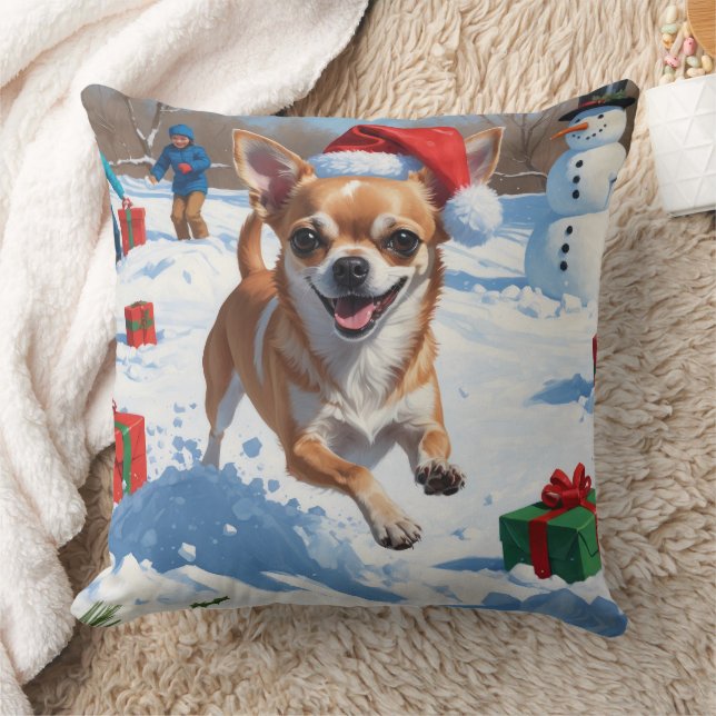 Chihuahua rent in de sneeuw met kerst Pet Kussen (Deken)