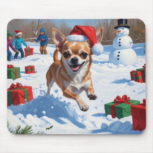 Chihuahua rent in de sneeuw met kerst Pet Muismat (Voorkant)