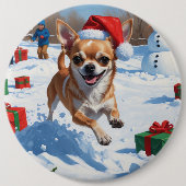Chihuahua rent in de sneeuw met kerst Pet Ronde Button 6,0 Cm (Voorkant)