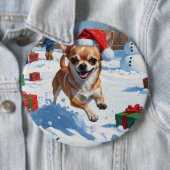 Chihuahua rent in de sneeuw met kerst Pet Ronde Button 6,0 Cm (In situ)