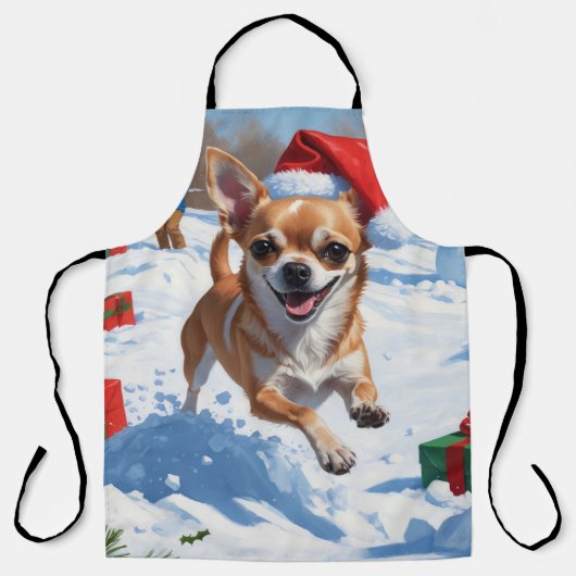 Chihuahua rent in de sneeuw met kerst Pet Schort (Voorkant)