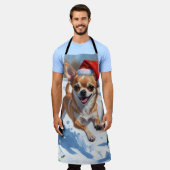 Chihuahua rent in de sneeuw met kerst Pet Schort (Gedragen)